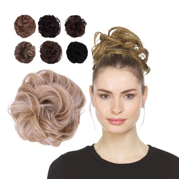 Messy Bun Hair Piece Synthetic Medium Blonde Updo Voluminous Washable main image 4